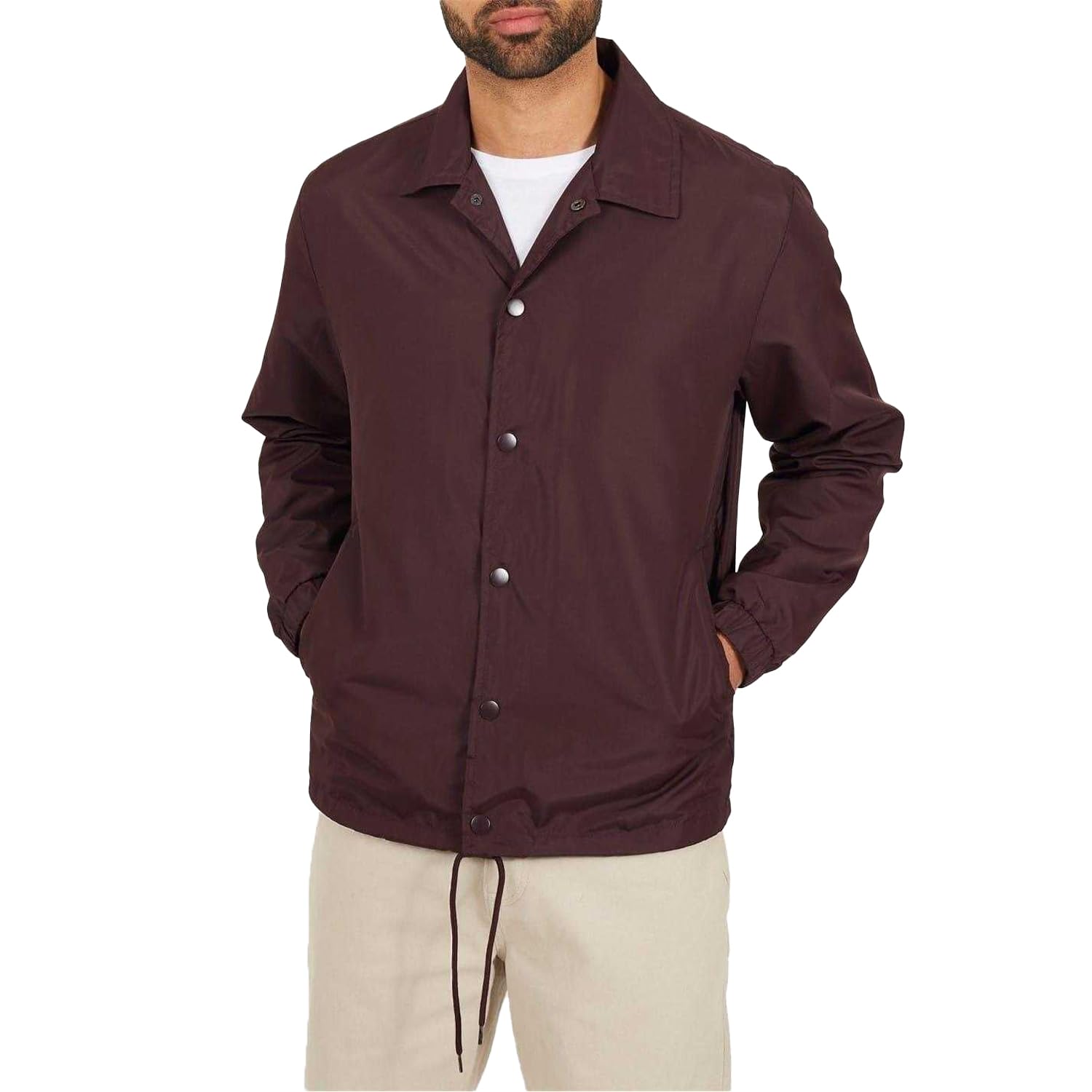 Brave Soul Men's Burgundy Light Weight Coach Jacket Long Sleeve L