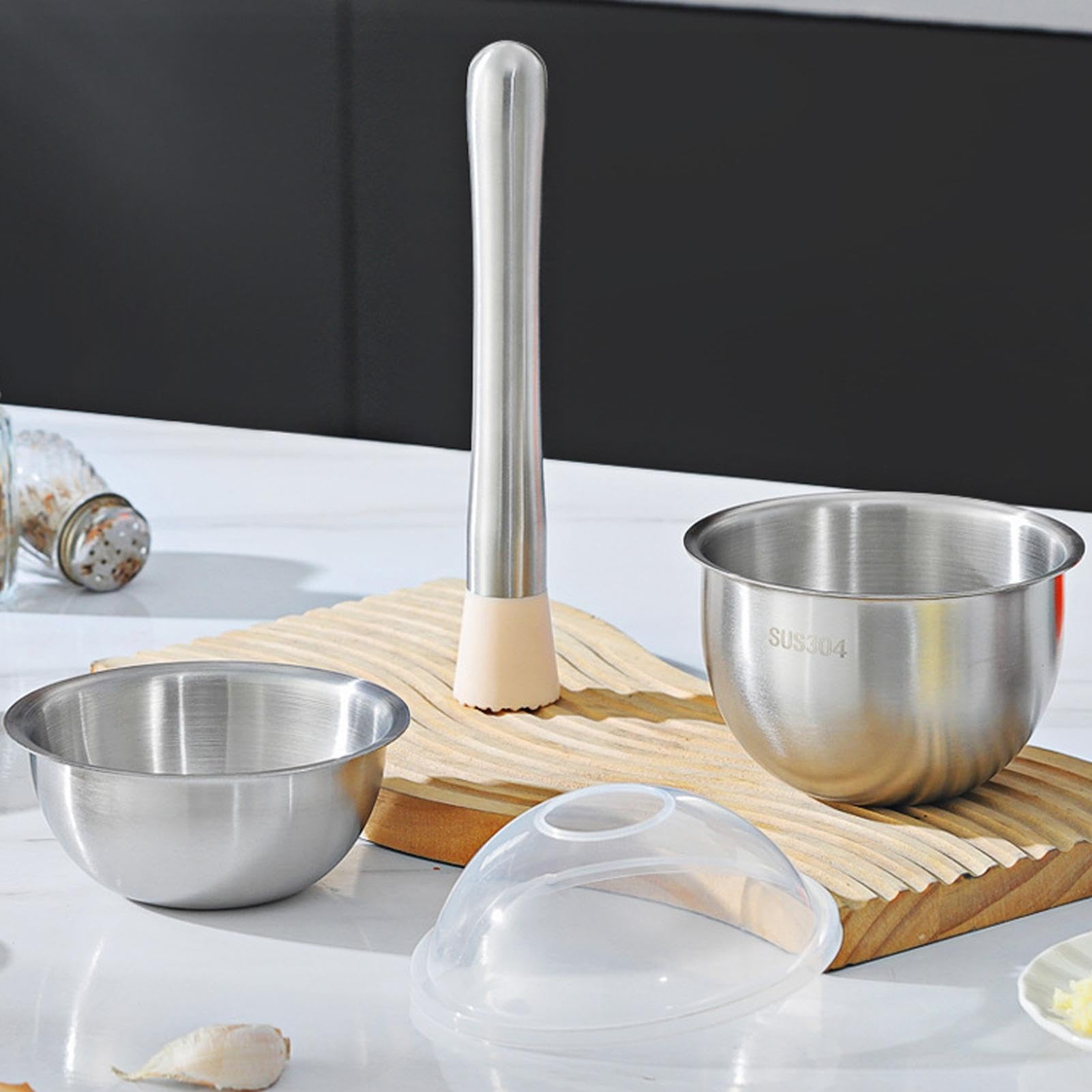 Knoblauchpresse aus Edelstahl, manuelle Zerkleinerung für Zuhause, Küche, Esszimmer, Mahlzeitvorbereitung, Grillen, Party, Restaurant