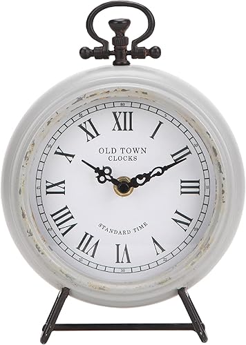 NIKKY HOME Reloj de mesa vintage en soporte, reloj de escritorio decorativo gris, reloj de repisa rústico, reloj de casa de campo, funciona con