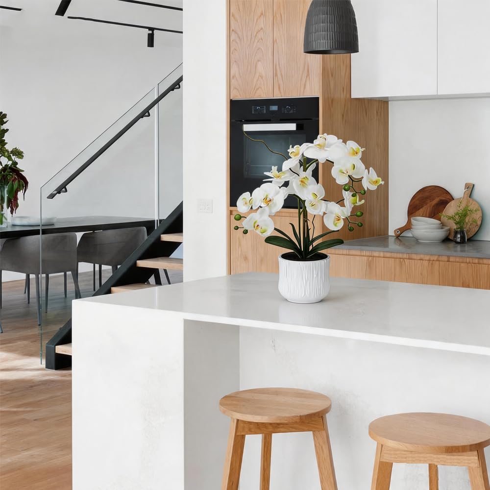 21" 53cm künstliche Orchideenblüten fühlen sich echt an, gefälschte Orchideen-Phalaenopsis-Pflanze im Keramiktopf Kunstorchideen-Seidenblumenarrangement für Heimbüro-Tisch-Badezimmer, doppelte Stiele