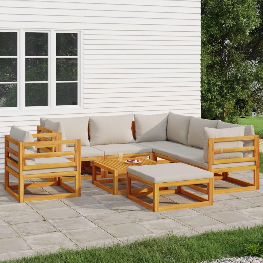 Set Salotto da Giardino Set di mobili da giardino Set per Relax Esterno Set Mobili da Esterno Set Salotto Giardino 8pz Cuscini Grigio Chiaro Legno Massello Adatto a terrazze, giardini e balconi