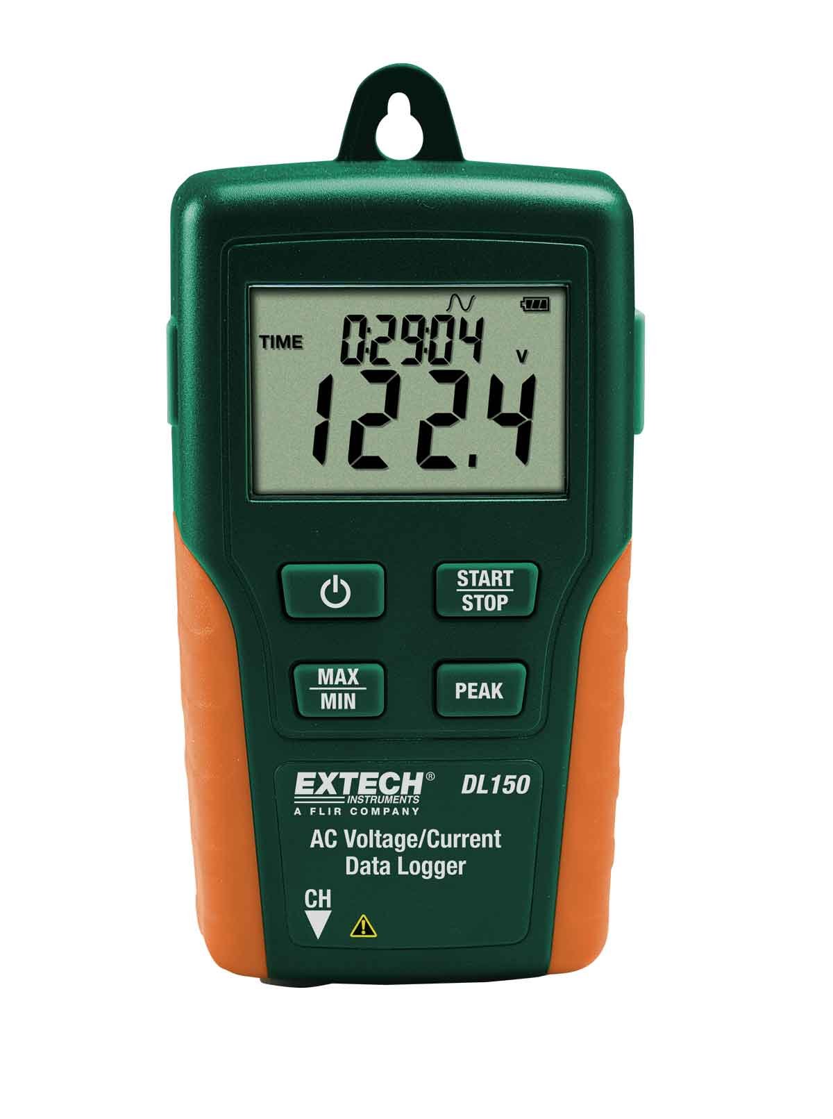 Extech TRMS Wechselspannung/Wechselstrom-Datenlogger, 110 V, 1 Stück, DL150 | AC-Spannung 600V und Strom 200A, True RMS, 4000-Log-Speicher, USB, Stromzange, Leitungen, Koffer