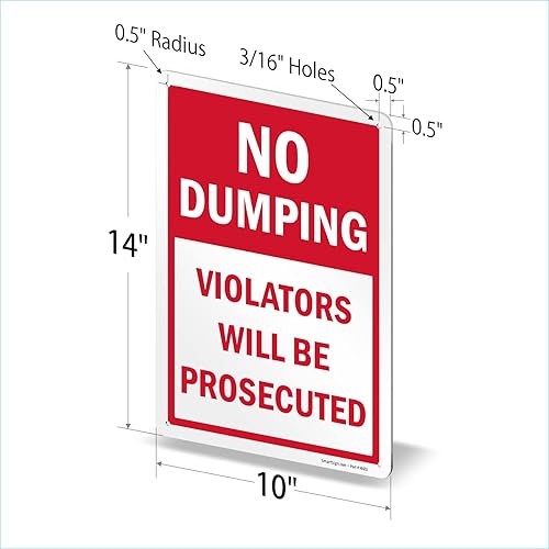 Miniatura 6 de SmartSign Letrero de metal con texto en inglés "No Dumping Violators Will Be Prosecuted", 14 x 10 pulgadas, aluminio laminado a prueba de óxido de
