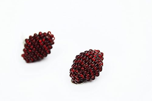 Miniatura 3 de Sparkly red clip on or stud on delicate earrings Burgundy iridescent garnet color minimalist style jewelry Merry Christmas gift