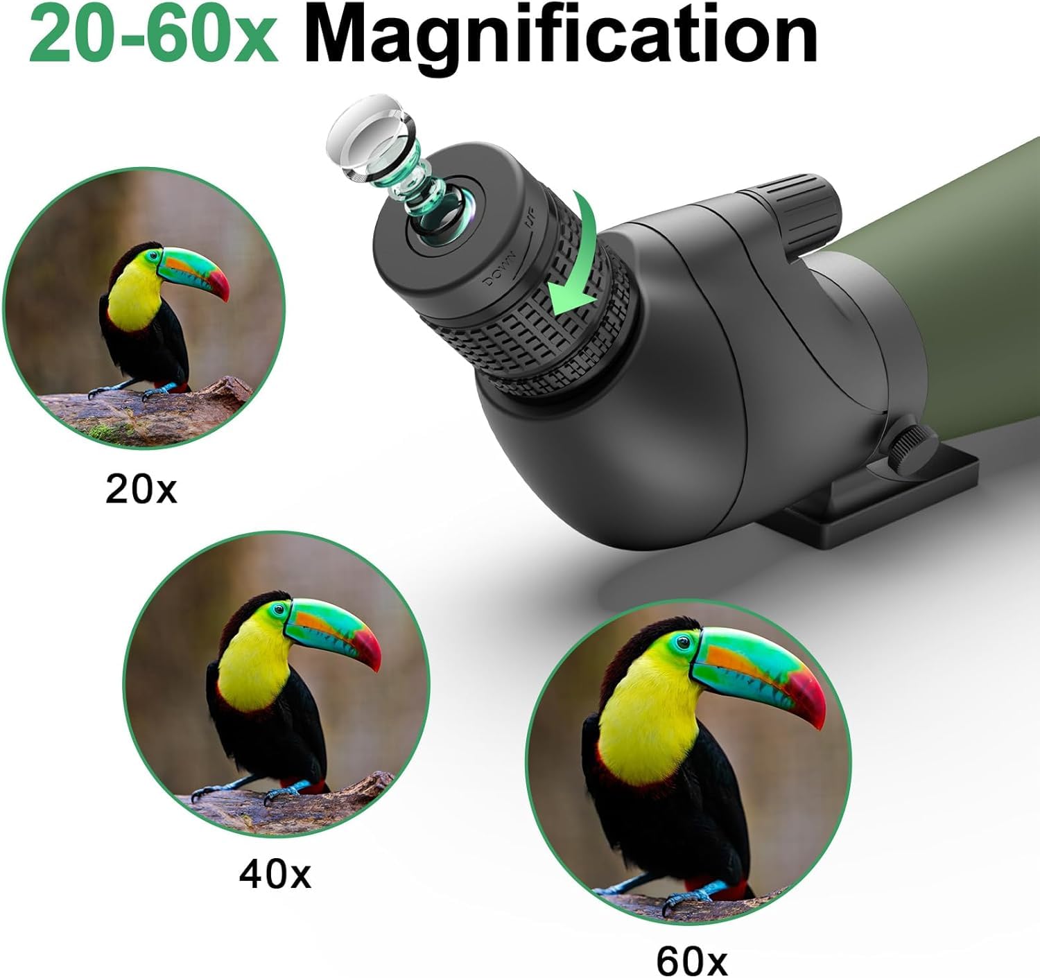 Gosky 20-60x80 Longue Vue étanche avec trépied, Sac de Transport et Adaptateur pour Smartphone - Télescope incliné BAK4 - pour l'observation des Oiseaux, Le tir et la Chasse