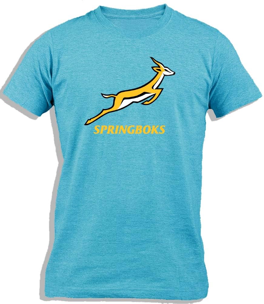 ™ South African Springboks Team Support Fan | Rugby Springboks Team South Africa Cotton T-Shirt For Men, AQUA, XS