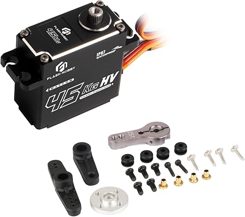 Miniatura 8 de FLASH HOBBY Servo sin núcleo de 99.2 lbs, servo de engranaje de metal de alto par de 8.4 V, servo de dirección impermeable IP67 RC con ángulo de