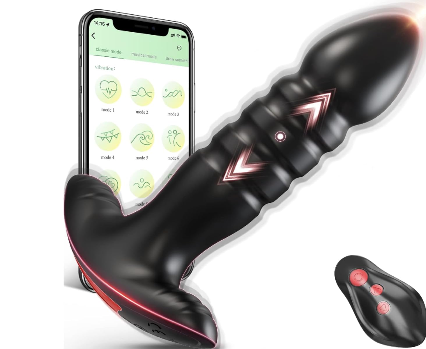 App-Controlled Massager for Men and Women - 7 Thrusting & Vibrating Modes (Black) QP94884