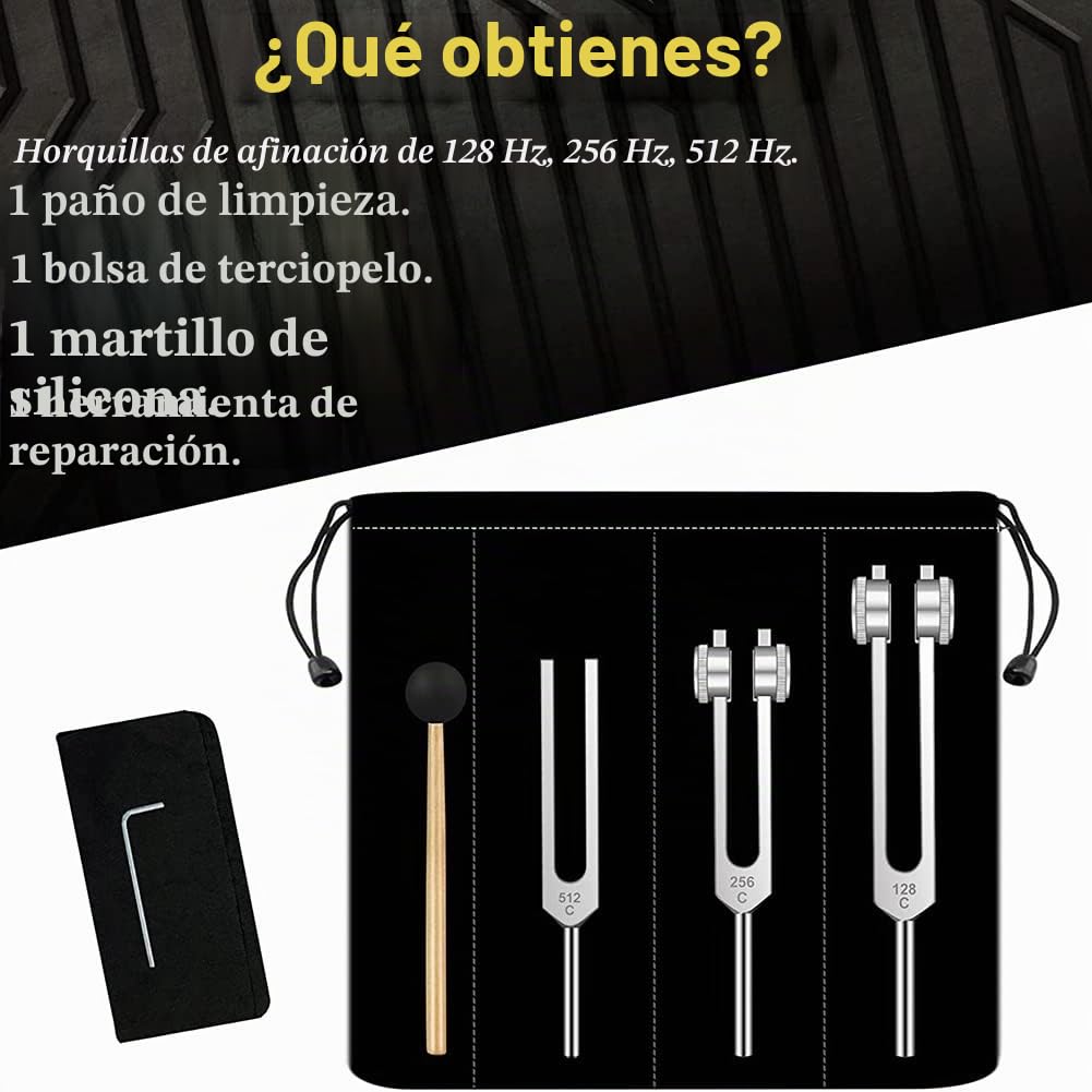 de horquillas de afinación, 128 Hz, 256 Hz, 512 Hz, perfectos para la curación, terapia de sonido, sarga, mente y