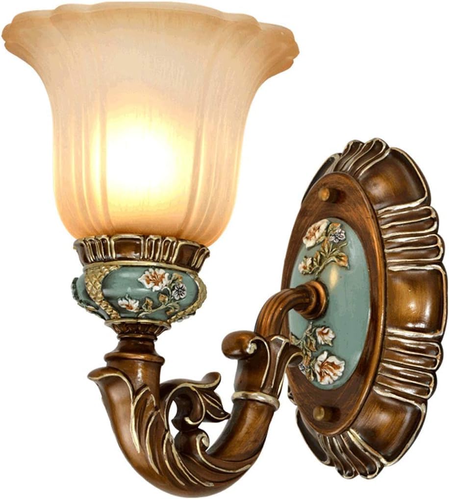 VDOQTLJT Wall Lamps Compatible with Living Room Lamp European Style Retro Resin Carved Bedroom Background Decoration Sconces chandeliers mode(A)