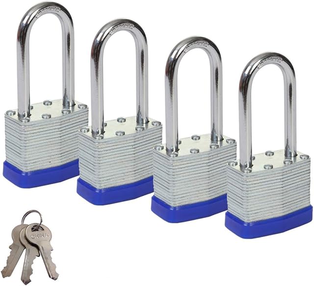 SEPOX 40MM Laminated Keyed Long Shackle Padlocks Heavy Duty Stainless Steel Padlock Pack of 4 with 3 Keys Alike