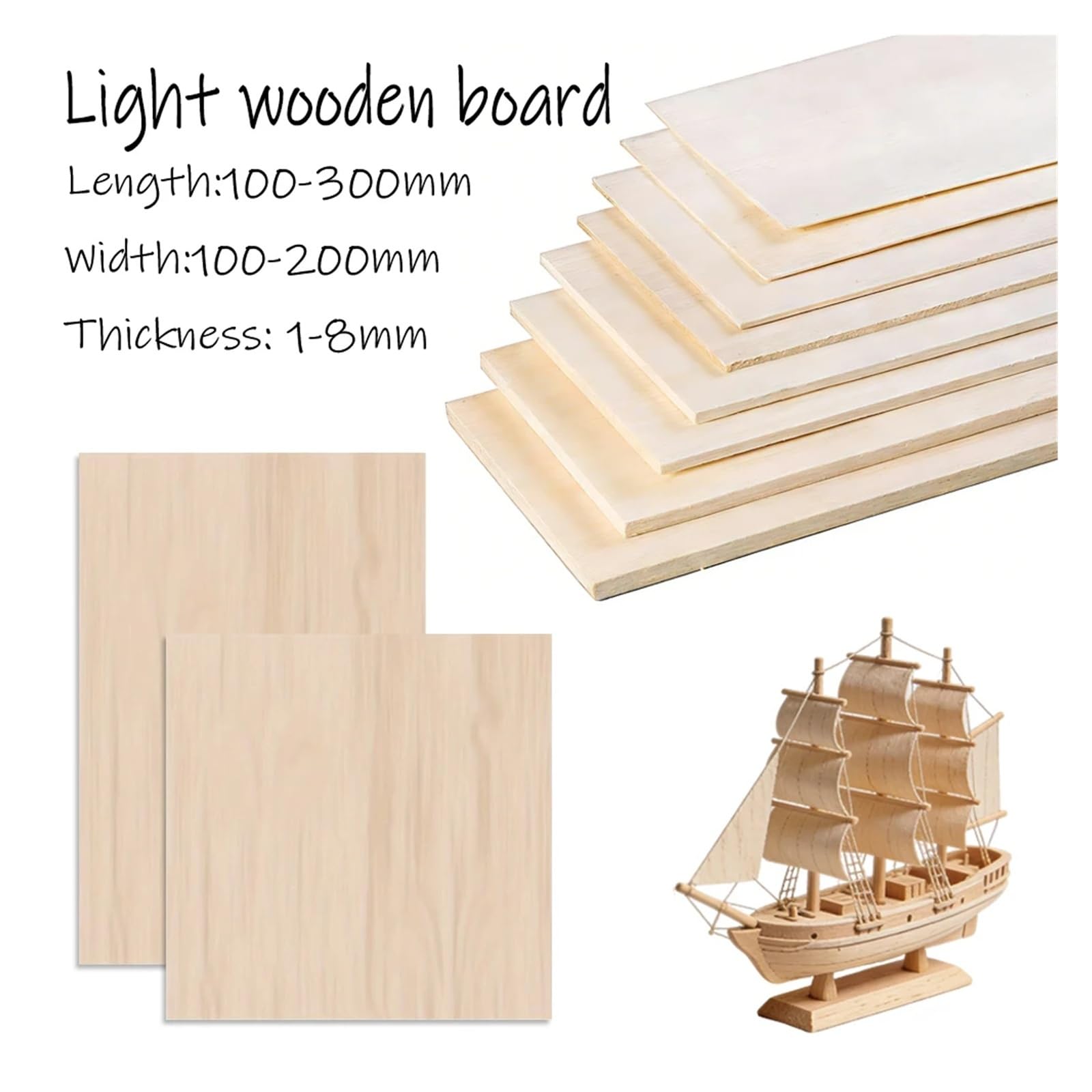 Kit surtido de 5 a 20 hojas de madera de balsa, láminas de madera de balsa para proyectos escolares y manualidades, palos de madera clara de 1 a 8 mm de grosor (300 x 100 x 8 mm, 10 unidades)