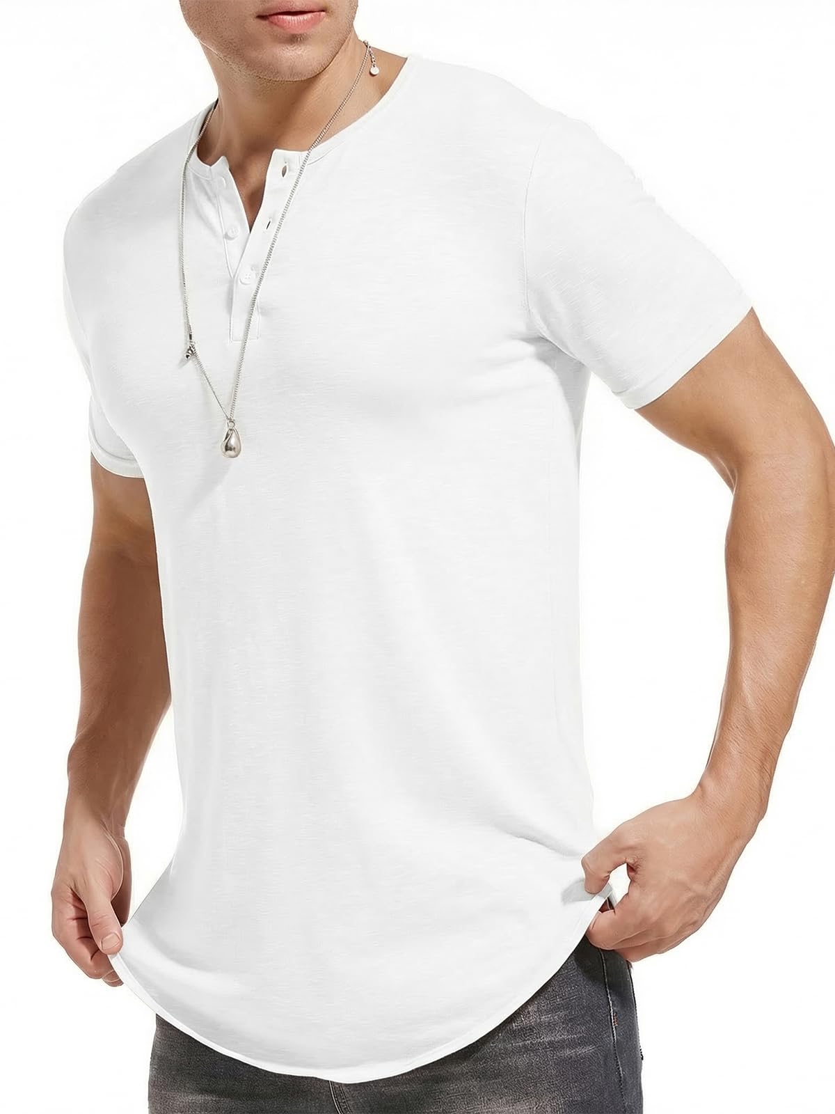 LIWEIKE Mens Hipster Hip Hop Swag Curved Hem Short Sleeve T Shirt | Longline Shirts, Lightweight, Breathable and Stretchy, Regular Fit for Summer,