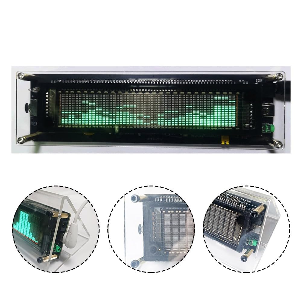 VFD - Analizador de espectro musical, visualizador de ritmo, con entrada de micrófono MEMS y función de reloj, color negro