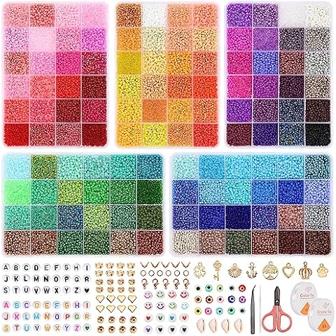 QUEFE 120 Colors Glass Seed Beads Friendship Bracelet Kit 36000pcs 3mm Beads for Bracelet Making Kit with Letter Beads Accessories Charms and Pendants Kit for Necklaces Making, DIY, Gift, Craft Cover