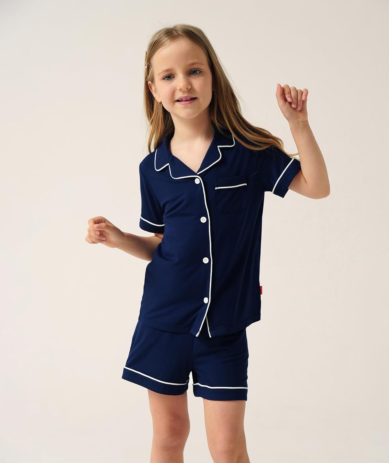 Boys Girls Pajama Set Soft Bamboo Viscose Short Sleeve Button Down 2 Piece Sleepwear - Image 3