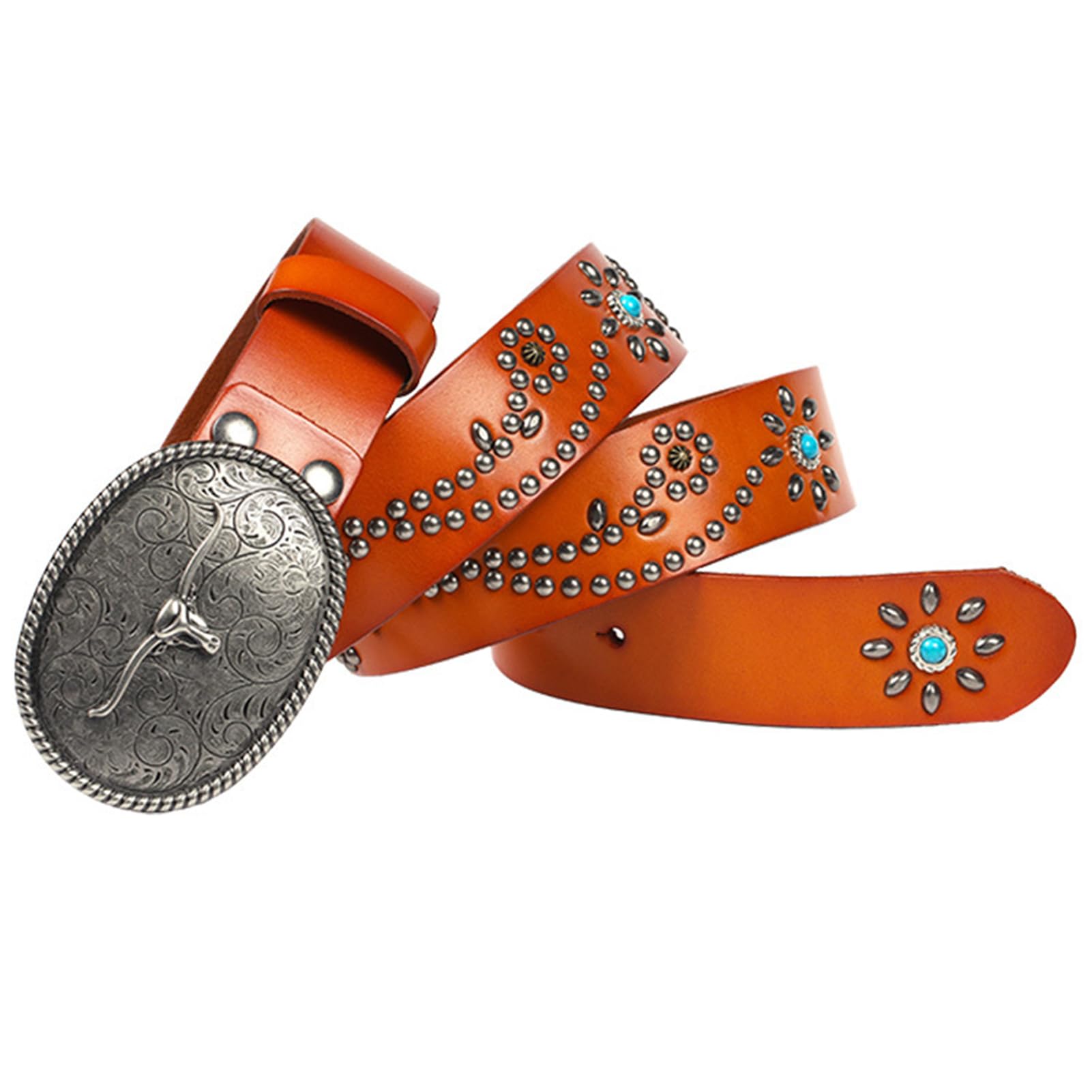 Cinture Western da Donna Uomo Cowboy Cowgirl Cinture in Vera Pelle con Borchie Country con Fibbie per Jeans Pantaloni Rodeo - 38 mm di Larghezza