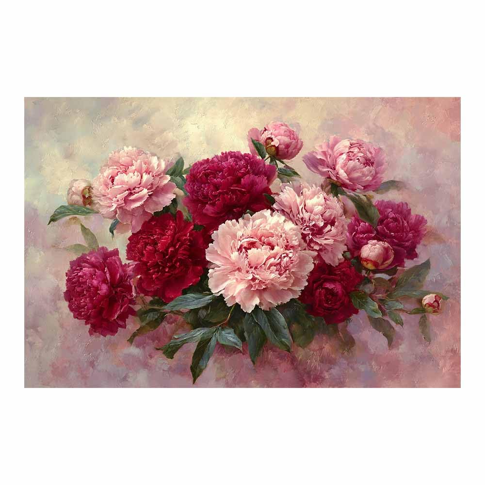 Hoqiu Multicolor Botanical Prints Peony Bouquet Oil Art Artwork, Wall Decoration Living Room Bedroom Hallway Stairs Decoration.(Multicolor)-70X100cm Unframed