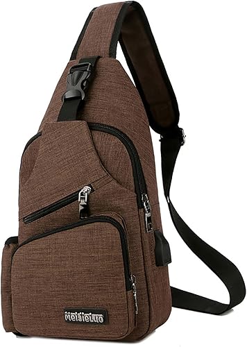 Peicees Sling Bag for Men Women Shoulder Bag Daypack with Bottle Holder