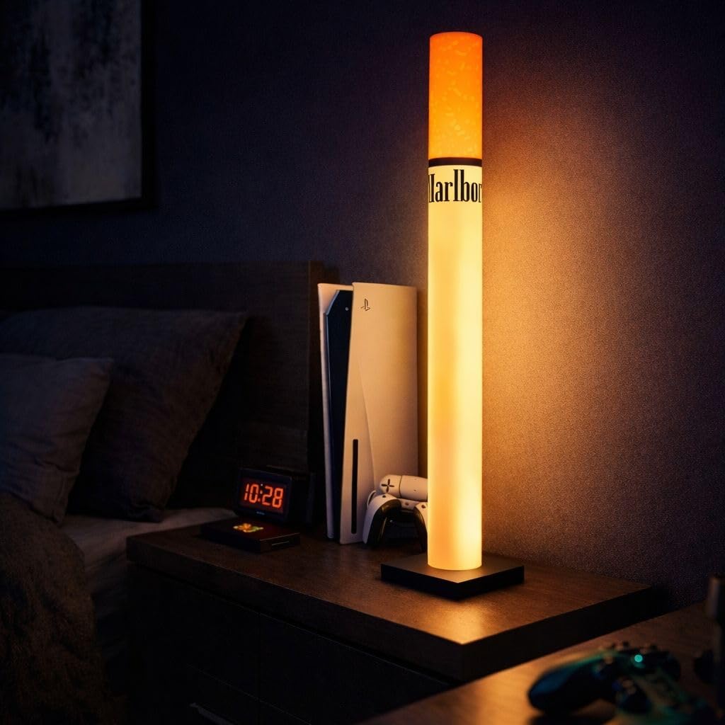 THE GRANDEUR Decorative Floor Lamp, Cylindrical Cigarette Design, Orange and White, LED Ambient Light