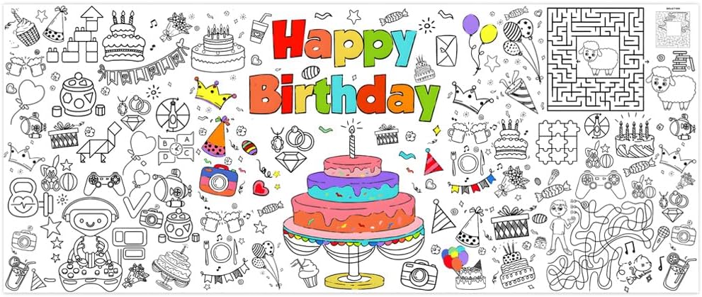 Coloring Tablecloth, 183 x 76 cm Paper Tablecloth for Painting, Giant Poster Colouring, Creative DIY Drawing Activity for Christmas Party Decoration, Children's Activity, School-Pastar G