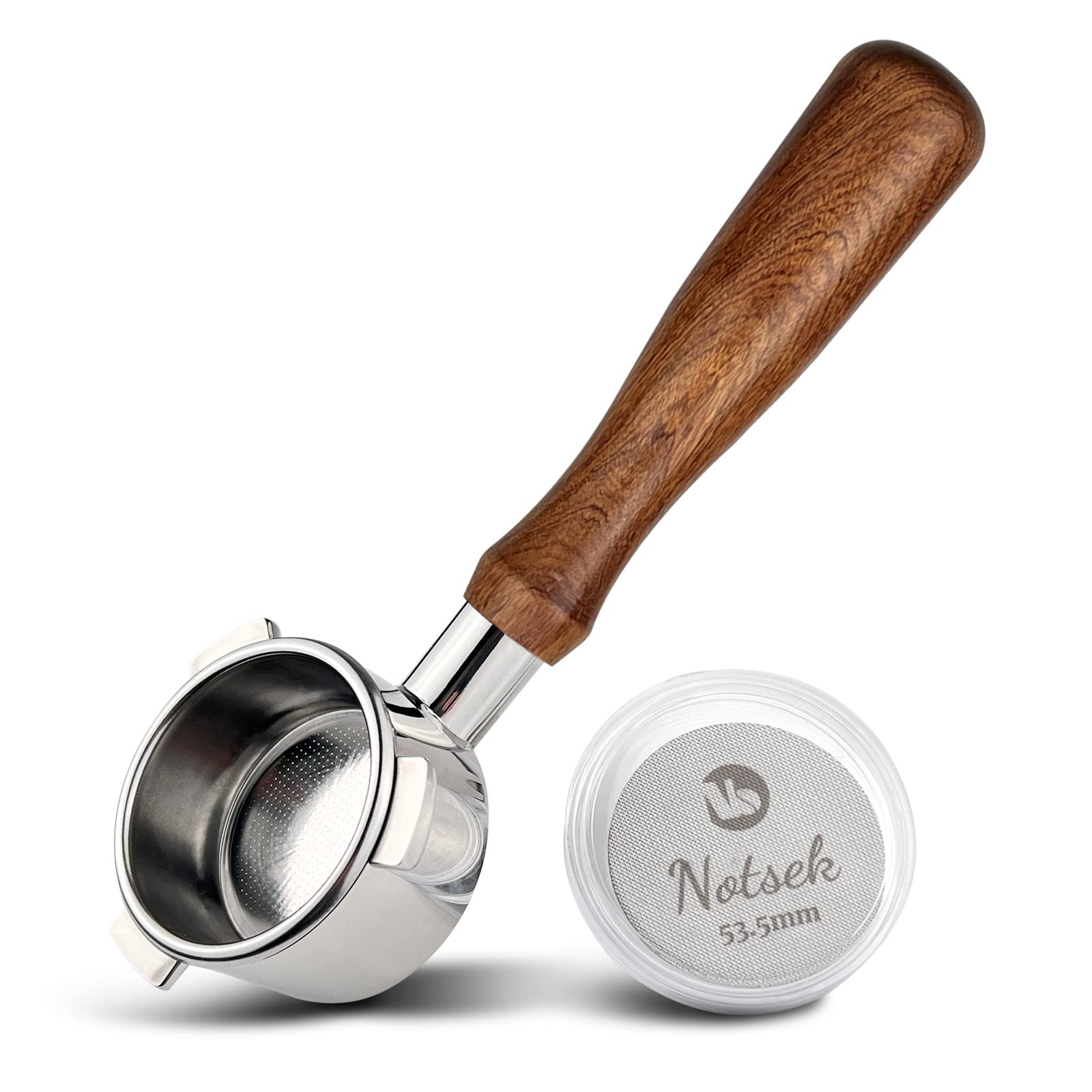 NOTSEK54mm Bottomless Portafilter with 54mm Puck Screen for Sage Breville 8 Series 870/875/878/880, 54mm Bottomless Portafilter with Stainless Steel Filter Basket Solid Wood Handle