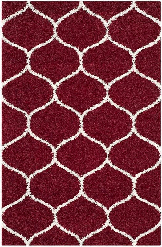 Image of Shaggy Rugs 12 x 15 Feet Soft and Cozy Carpet for Living Room & Hall, Bedroom, and Kids Room Non-Slip, High Pile, Machine Washable, Perfect for Any Room (Red Ivory)