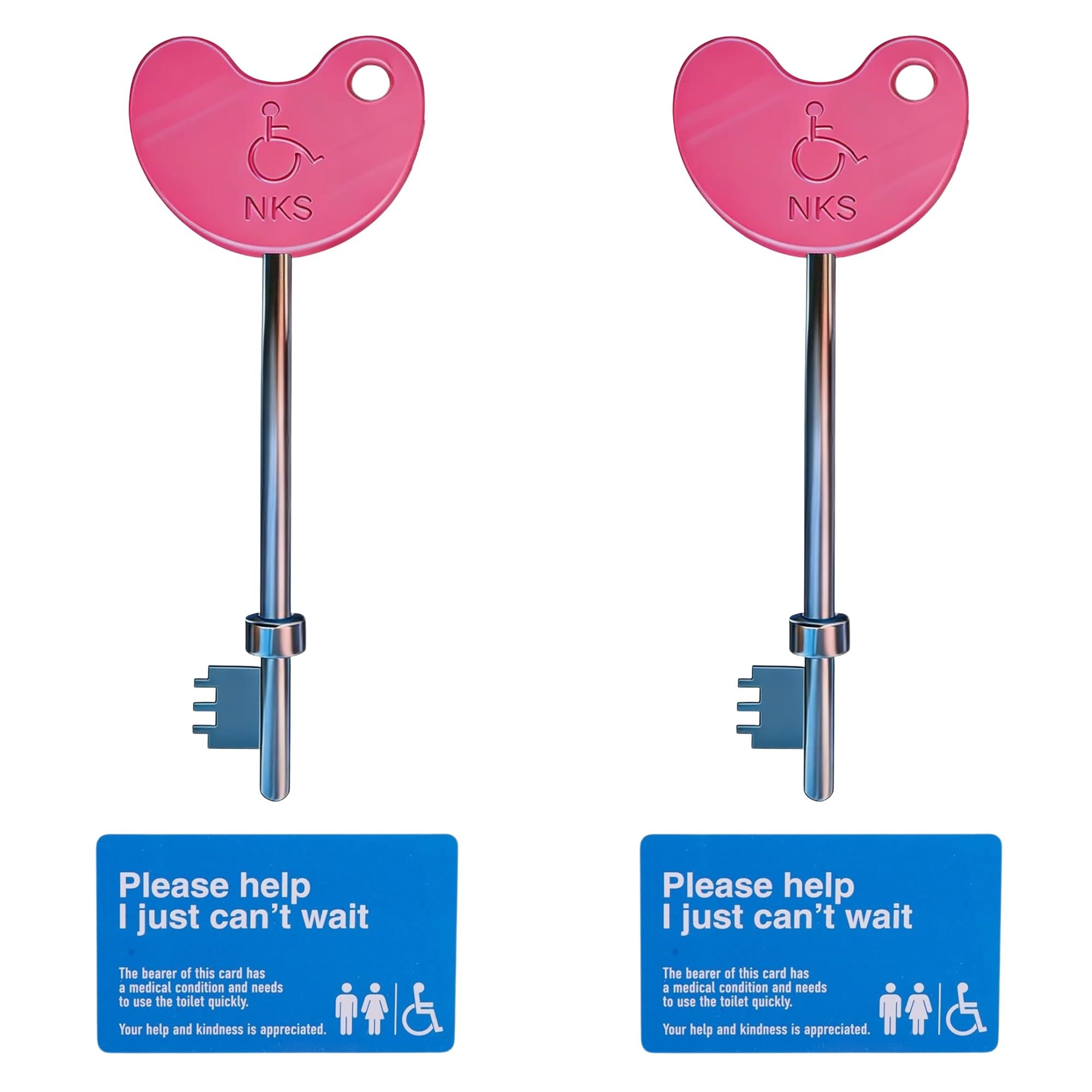 2 Pink Radar Disabled Toilet Keys with ID Cards | UK NKS Compatible | Braille Easy-Grip Heads