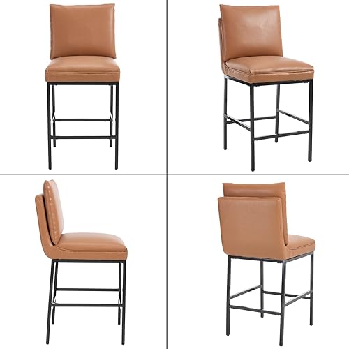 Miniatura 3 de DUOMAY Juego de 2 taburetes de bar modernos, altura de asiento de 26.75 pulgadas con patas de metal, taburetes tapizados de piel sintética sin