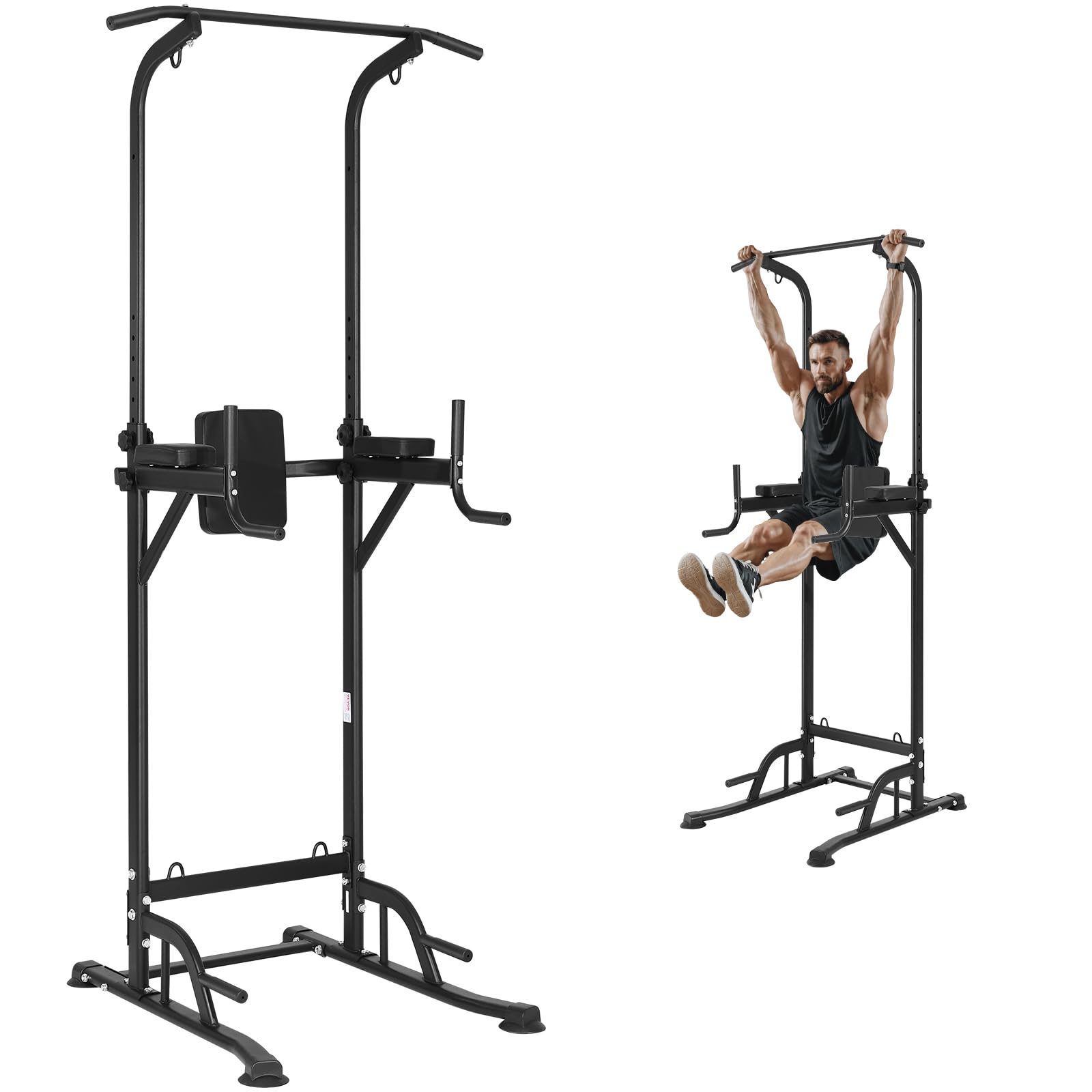 VEVOR Power Tower Dip Station, 10-Level Height Adjustable Pull Up Bar Stand, Multi-Function Home Gym Strength Training Fitness Workout Equipment with 7-Level Adjustable Backrest, PU Elbow Pads, 440LBS