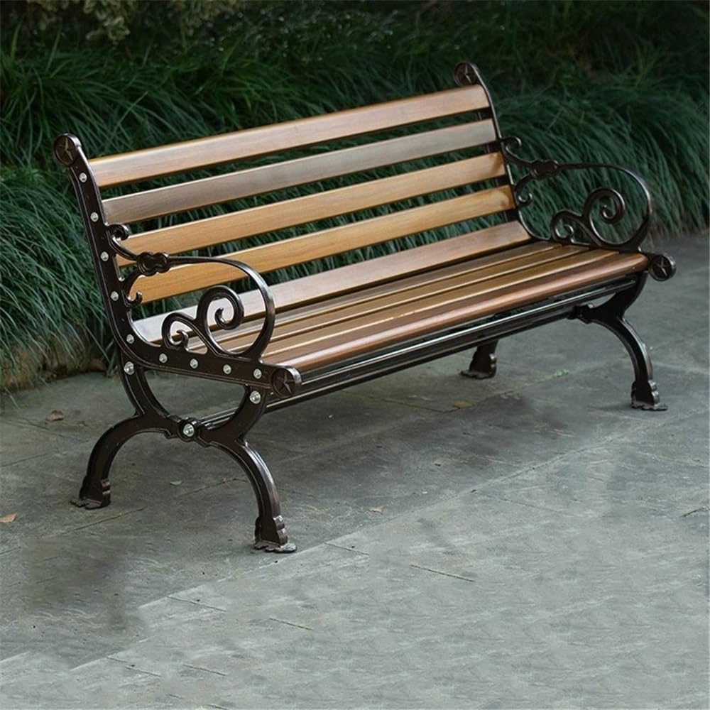 Heavy-Duty Outdoor Benchs Patioen Balcony Chairs Garden Outdoor Backrest Benche Leisure Chair Cast Aluminium Slatted Seat for Park, Yard & Porch(Small)