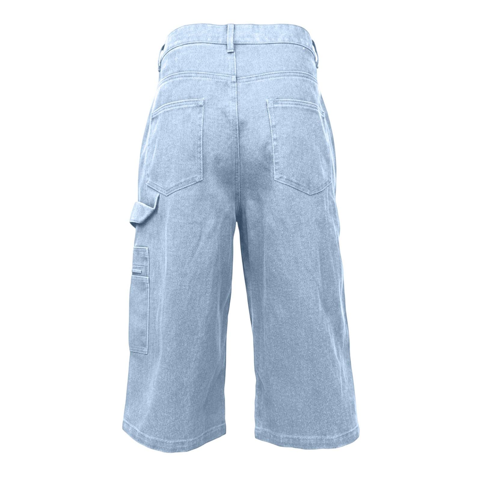 Pantalones Casuales Bolsillos Laterales Cremallera, Vaqueros Mezclilla Liso, Holgado Pierna Recta, Mujer
