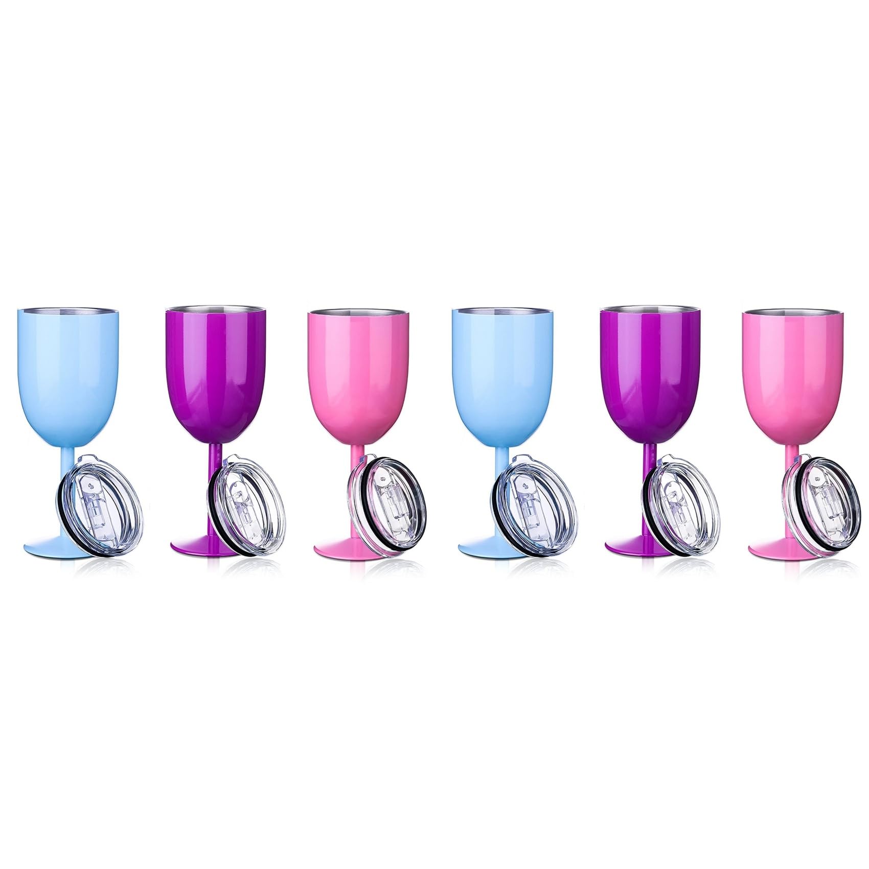 Hndhbfgrt 6X Stemmed Stainless Steel Wine Glasses with Lid Double Wall Insulated Wine Tumbler Goblets Wine Glasses(No Straw)