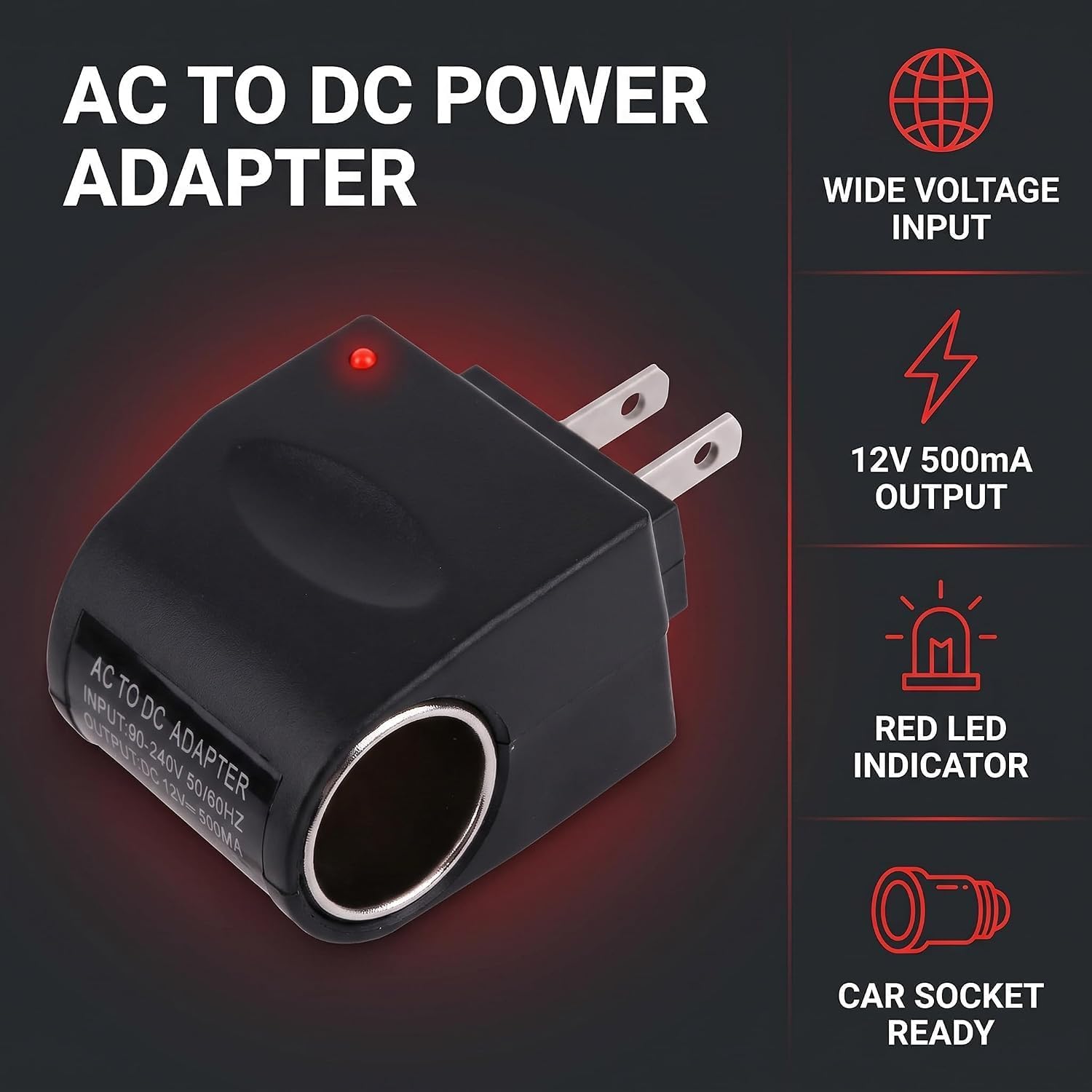 2Pcs Black AC DC Converter Outlet Power Supply AC 110V - 220V to car DC 12V Replacement Car Supplies can be Used Conversion Adapter, Power Converters, ac to dc Converter image 4