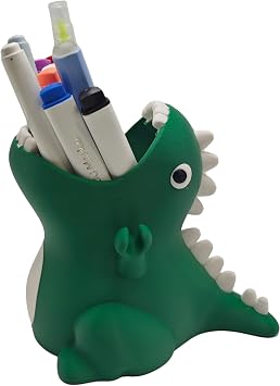 TIME&TRAVE Cute Dinosaur Pen Holder for Desk, 3D Printed Creative Pencil Holder Desk Organizers, Office Supplies Decorations Idea Gift for Women Kids Green