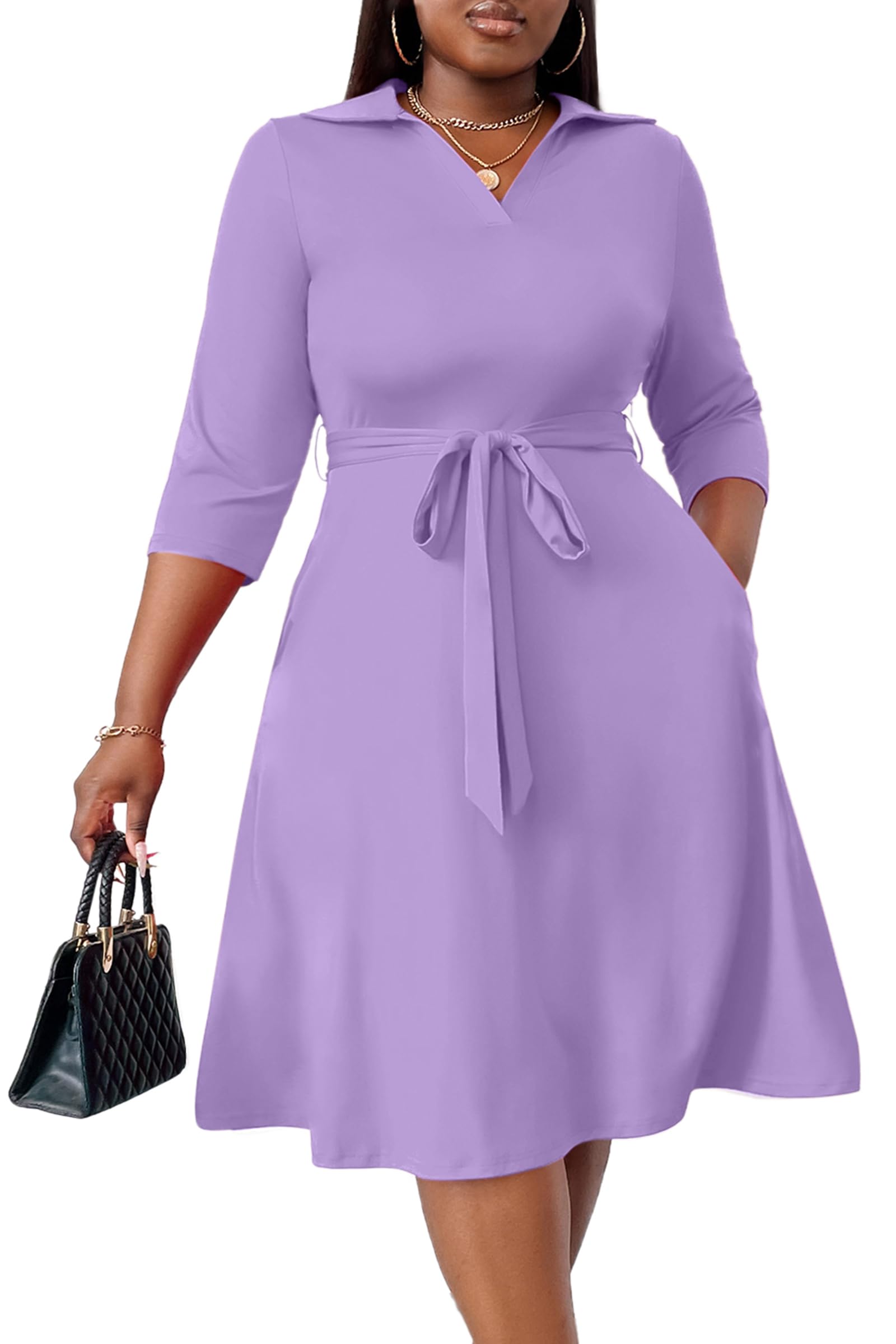 FANDEE Plus Size Midi Dress for Women Casual - Fit and Flare Summer Dresses