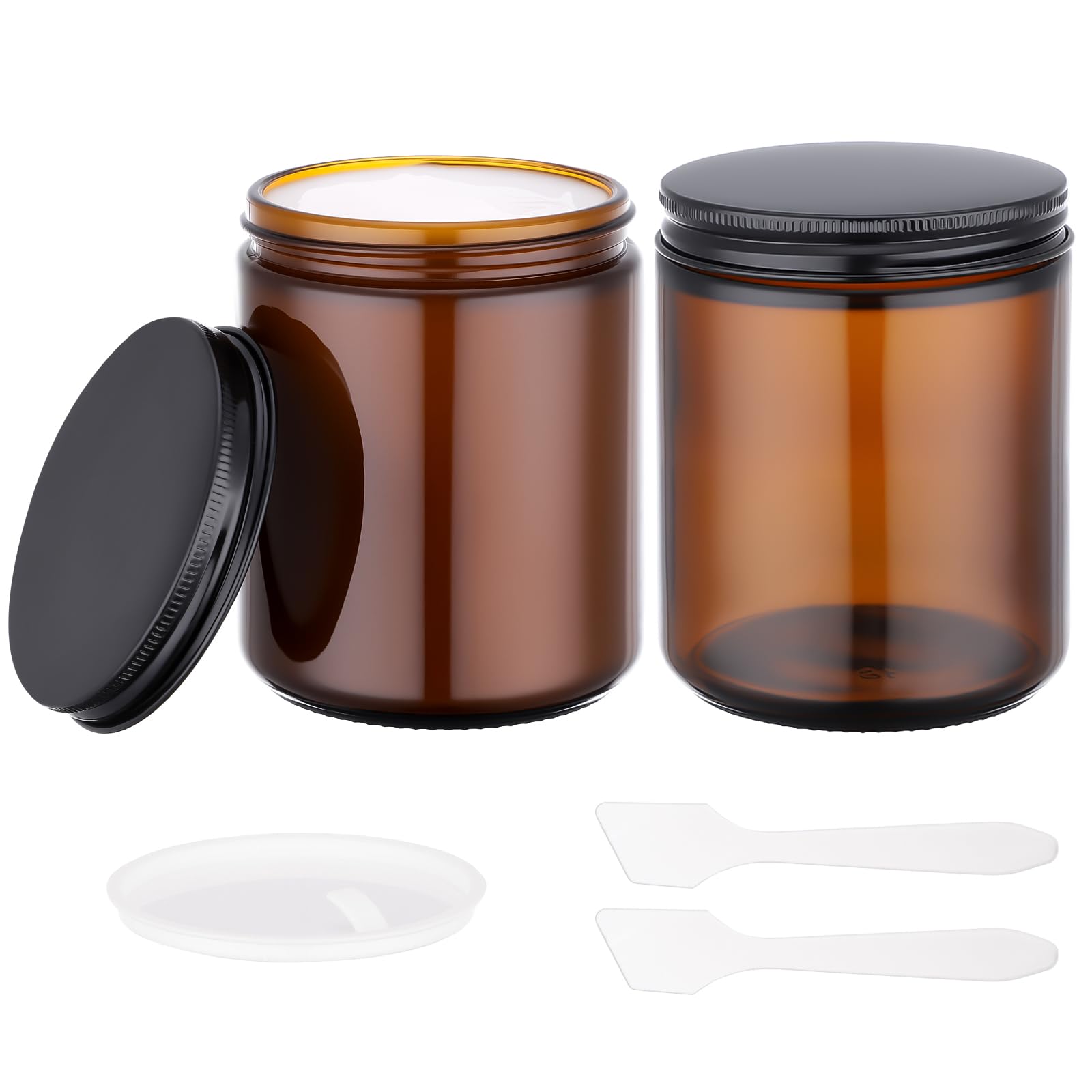 Segbeauty 8.5oz Round Amber Glass Jars with Lids, 2pcs 250ml Empty Cosmetic Containers for Sample, Refillable Storage Containers with Inner Liners, Wide Mouth Thick Glass Jar for Creams Lotions-image-45