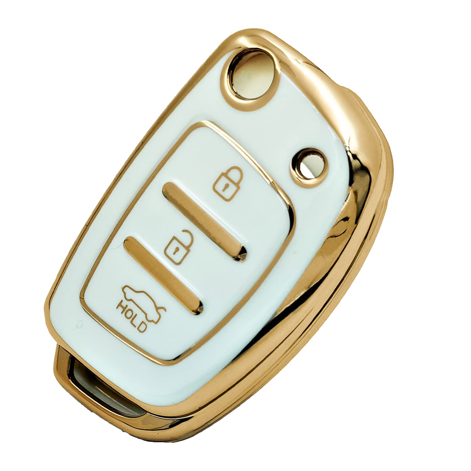 WISKA® Car Key Cover Case Keychain for All Latest Accessories for Hyundai 2012 -2014 Car Model of i20 | Verna | Xcent (Hyun-DAI FLIP1, White)