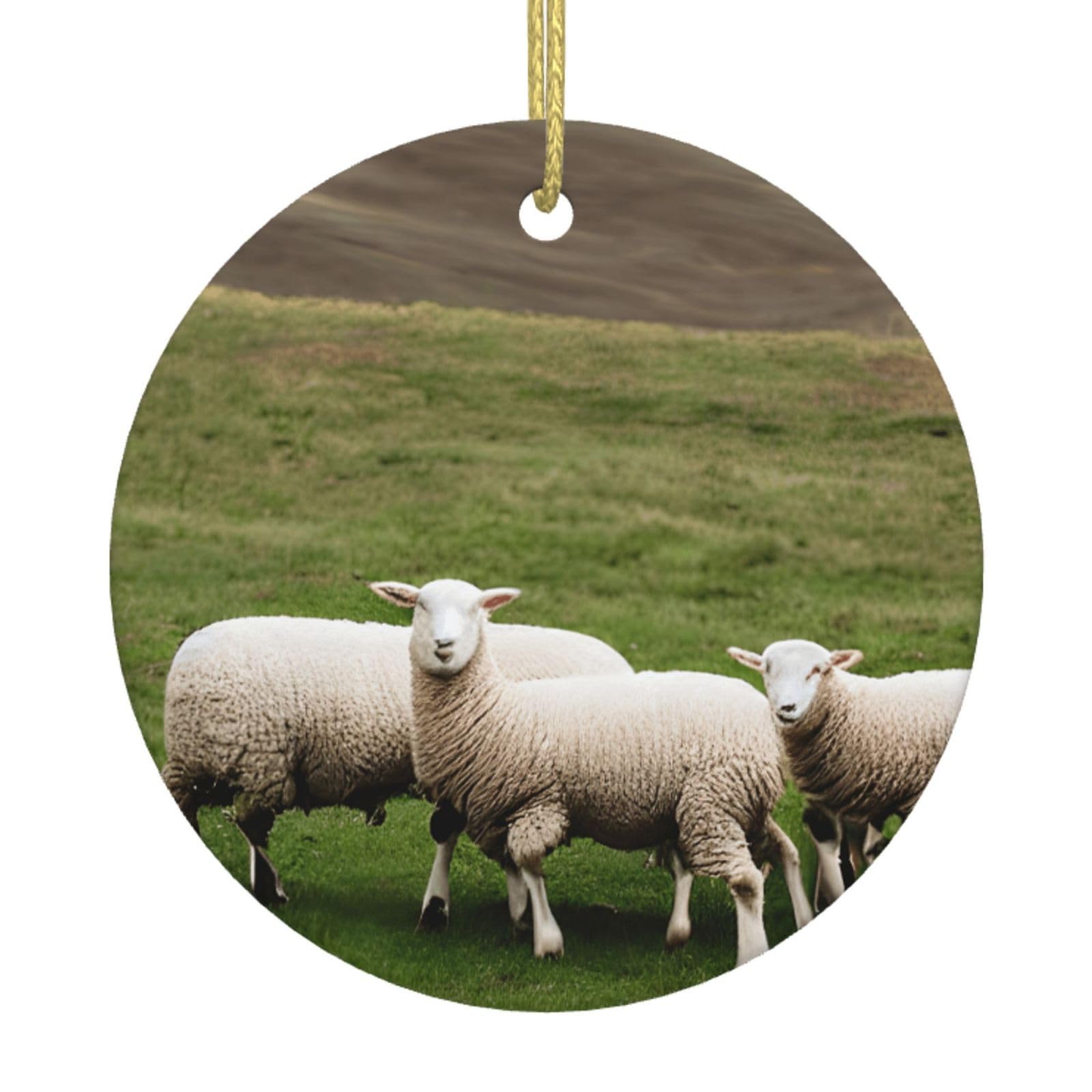 Lambs And Sheep Print Christmas Ornaments, Ceramic Hanging Ornament, Round Shape Decorations