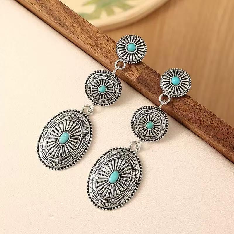 Western Earrings Jewelry for Women Vintage Western Oval Turquoise Dangle Earrings Country Concert Outfits for Women Jewelry - Image 5