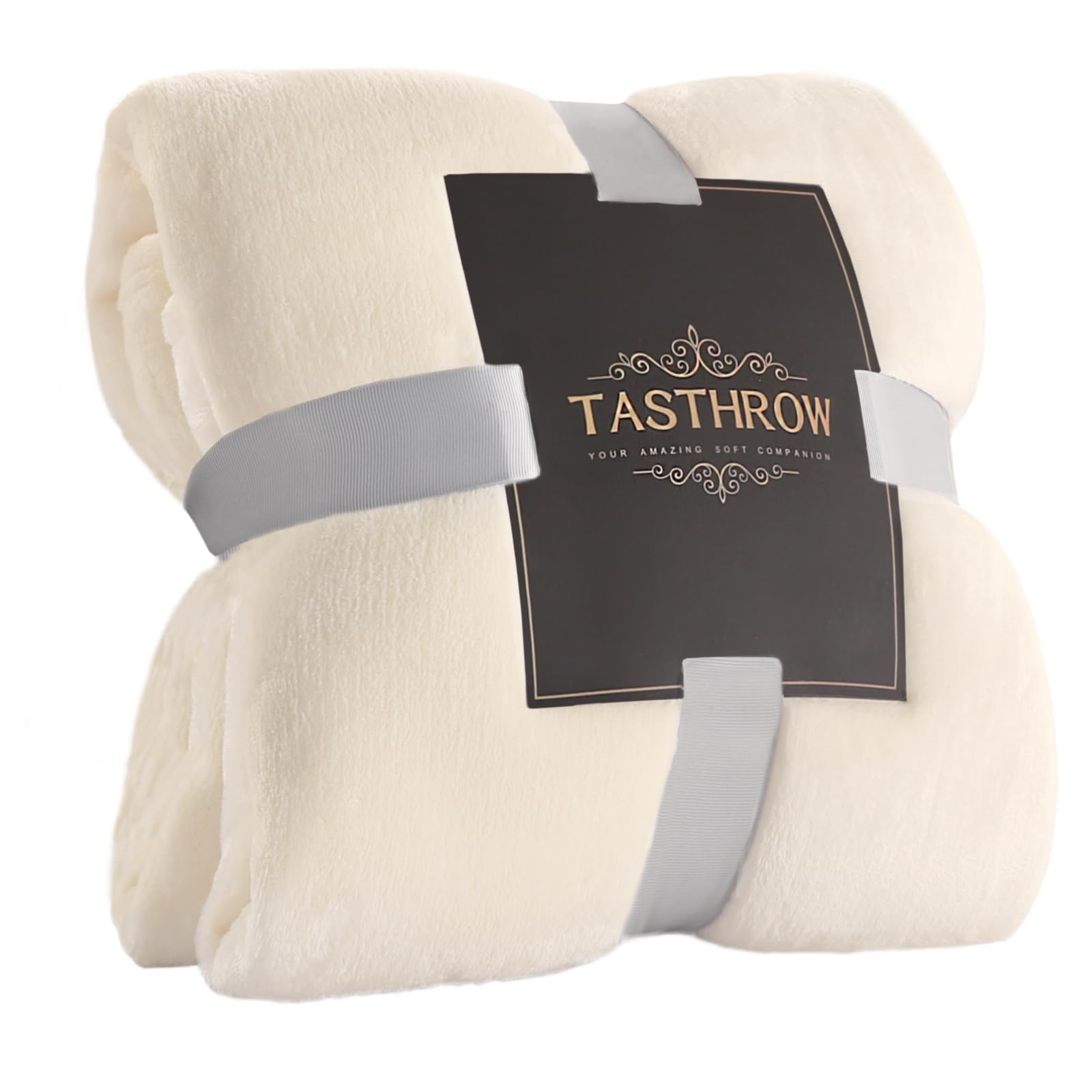 TASTHROW Manta Cama de Microfibre Franela, Suave Manta Manta Polar Franela Ligeras Mantas para Cama de Reversible (Blanco Crema, 130x180cm)