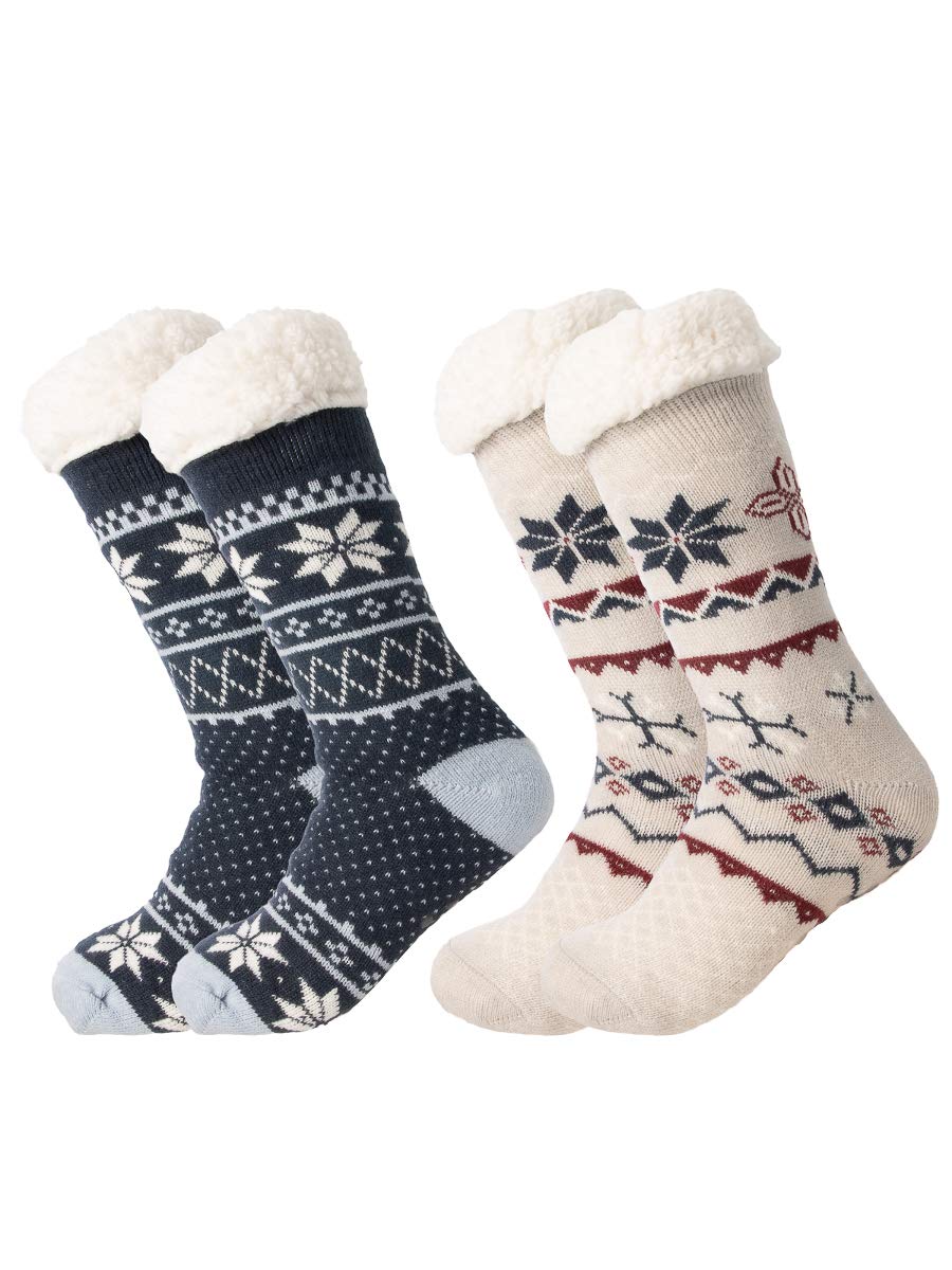 krystle Women's Wool Fleece Lined Soft Warm Cozy Fuzzy Thick Winter Socks (Grey and Blue) - Pack of 02-picture-15