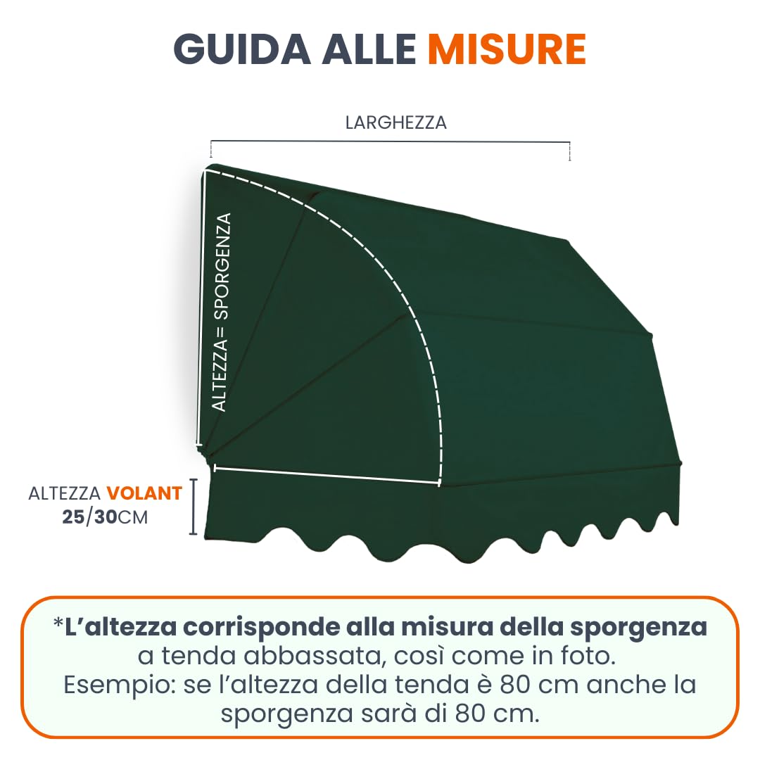 TENDAGGIMANIA Tenda da Sole per Esterno Cappottina da Esterno 4 Raggi - Misure: L.200 X S.100 CM - Tende da Sole TEMPOTEST SU MISURA con kit di montaggio - Anche tende da sole motorizzate