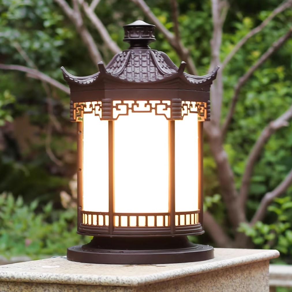 Lampe sur poteau rustique chinois extérieur étanche en aluminium moulé pour jardin