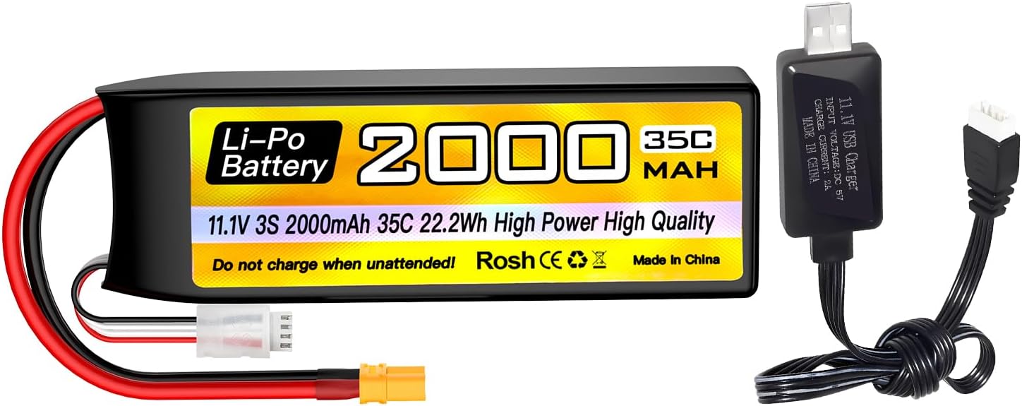 Fytoo 1PCS 3S Lipo Battery 11.1V 2000mAh 35C with XT30 Plug with USB Charging Cable for RC Cars Trucks Boats Quadcopter FPV Drone Battery