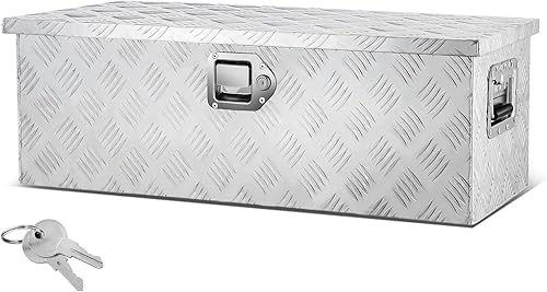 Miniatura 8 de Auto Dynasty Caja de herramientas de aluminio resistente con placa de diamante para camioneta, cama de caravana, remolque, organizador de Negro