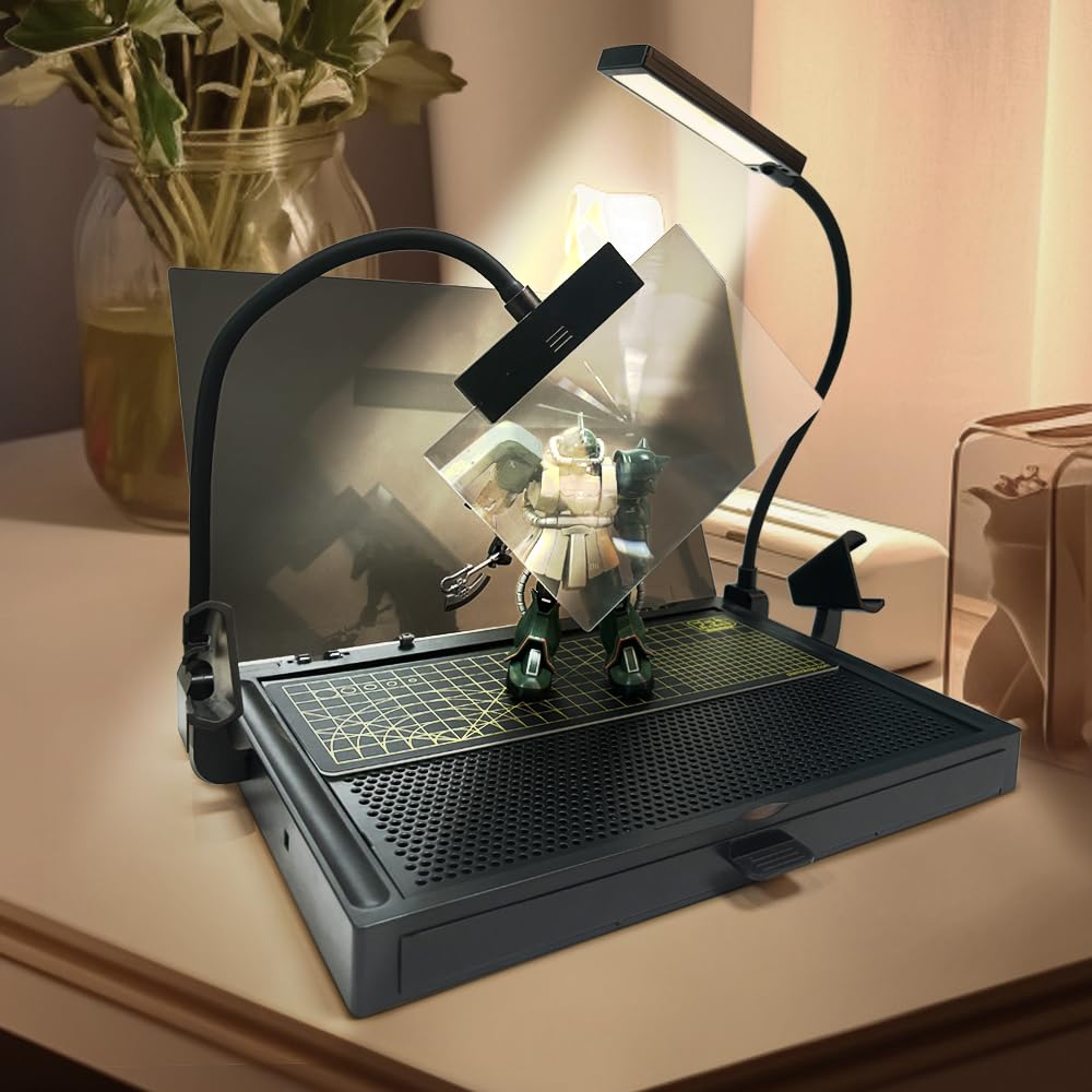 Banco de trabajo portátil para Gundam, banco de trabajo de corte y montaje Gundam con cajón, herramienta de kit de modelo para construcción Gundam, herramientas de kit de modelo con luces LED, para