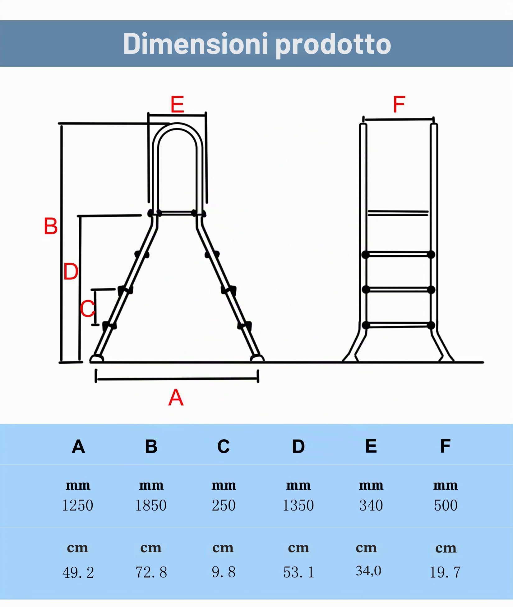 Scala stabile per piscina fuori terra, in acciaio inossidabile 304 ispessito, scale per piscina fuori terra per esterni, scala a 4 gradini per piscina, capacità 250 kg scale per piscina resistenti