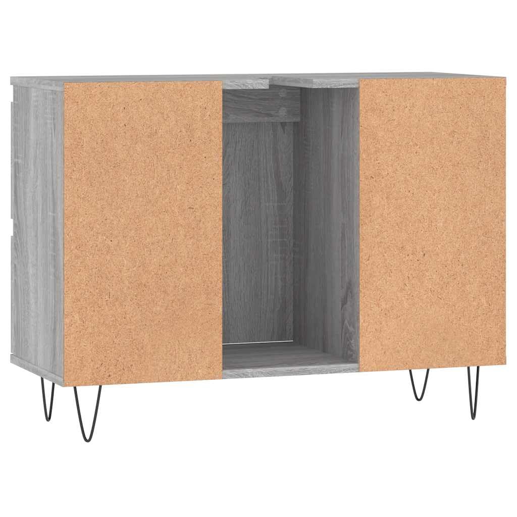 Mueble de baño gris Sonoma 80 x 33 x 60 cm madera multicapa | 1 puerta con 4 cajones, patas de hierro, estilo industrial, montaje de puerta flexible