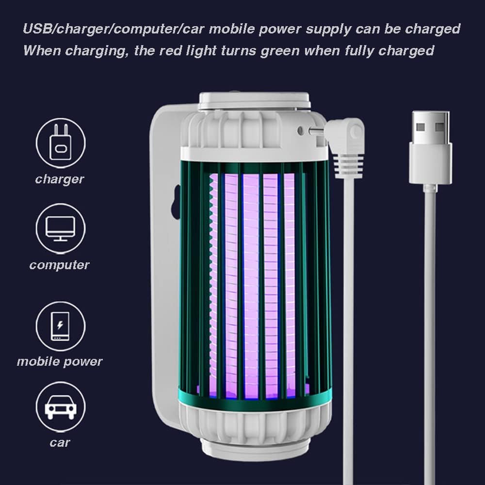 Lampada antizanzare Ricaricabile - Zapper Elettrico per Uso Interno ed Esterno, Trappola per Mosche a Luce UV, insetticida a Parete per Campeggio e Cucina Domestica Funziona a Batteria Grigia